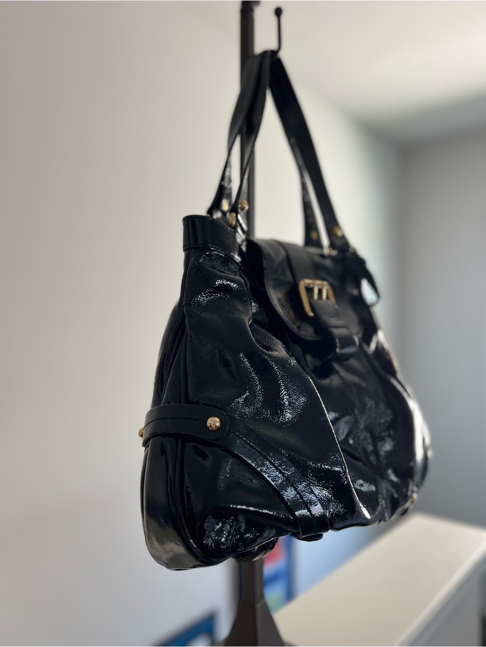 Dooney & Bourke Hayden Limited Edition Black Patent Leather Shoulder Bag Y2K - Picture 4 of 12